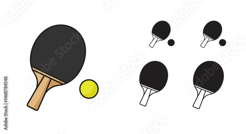 Cartoon Table Tennis Paddle with Black Rubber and Yellow Ball