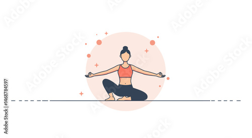 Cartoon Woman Meditating in Lotus Position with Peach Accents