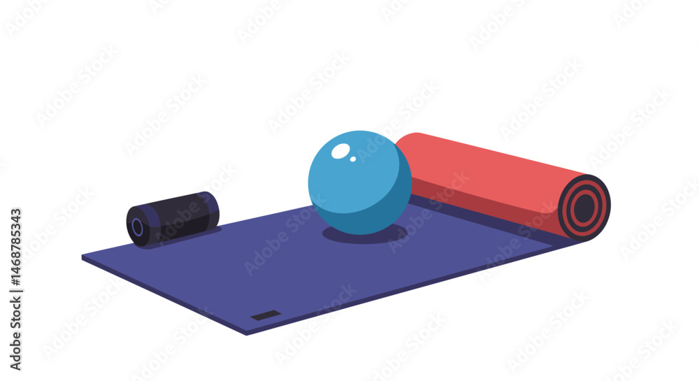 Rolled dark blue yoga mat with matching cylindrical foam roller Rolled dark blue yoga mat with matching cylindrical foam roller