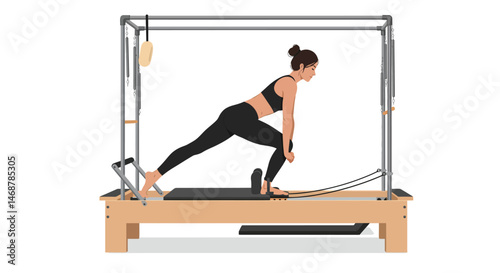Pilates Reformer Exercise with Foot on Bar Black Leggings and Tan Foot