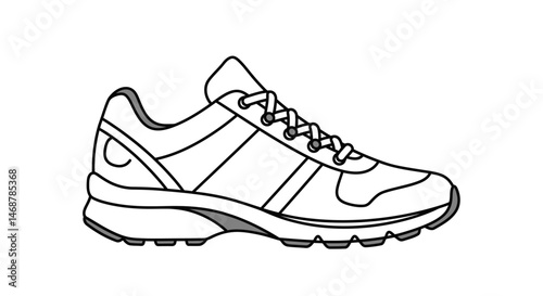 Stylized athletic shoe illustration with gray accents and bold black outlines