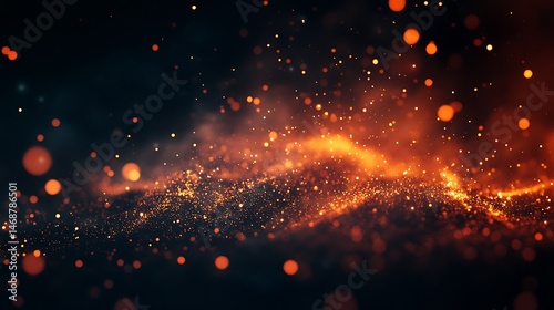 Abstract fiery particles in a dark background.