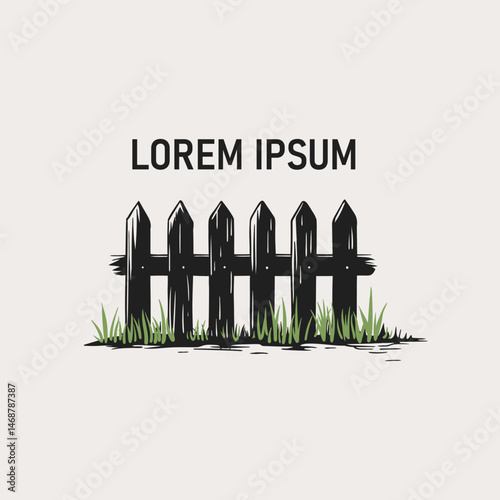 Stylized dark fence and green grass illustration.
