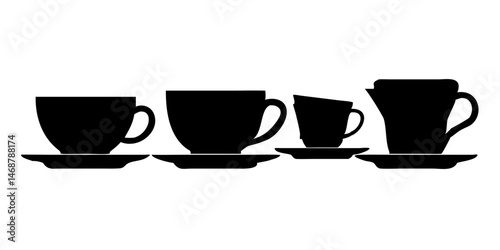 Coffee cup silhouette,Simple Black and White Tea/Coffee Cup and Saucer Silhouette Set. Coffee and tea cups silhouette, Tea and coffee cup icon vector.