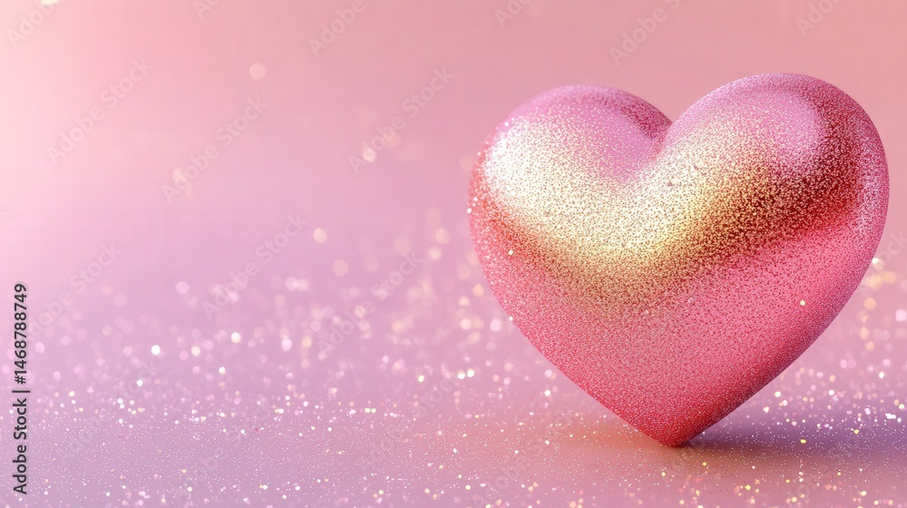 Fototapeta premium Shiny pink heart on a light pink glittery surface