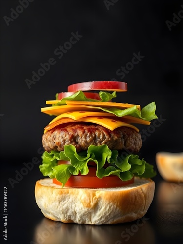 big burger on a black background
