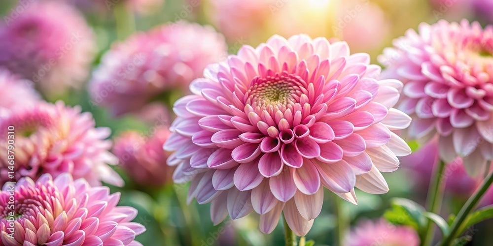 Close-up of delicate pink chrysanthemum flower with intricate details and soft petals, garden, pink flowers, garden