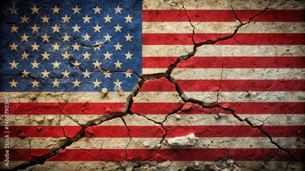 Cracked US Flag on Ground , cracked flag, destroyed flag