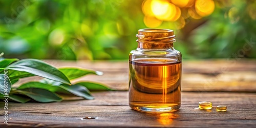 Amber liquid in a small glass vessel with a few drops of essential oil , oil, natural,  oil, natural
