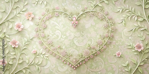 Obraz na płótnie Soft pastel heart wallpaper with delicate floral patterns and intricate vines intertwined , flowers w salonie