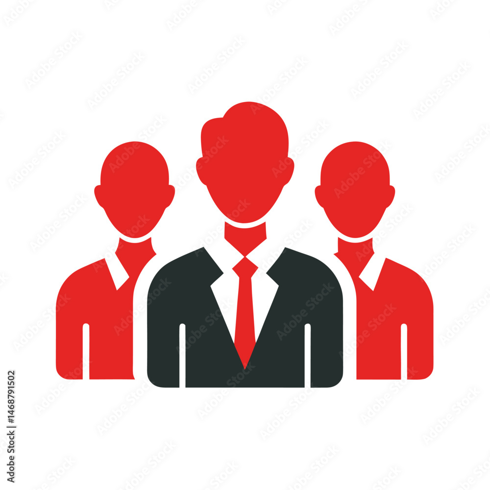 Simple red and black illustration of a business team representing leadership and unity Simple red and black illustration of a business team representing leadership and unity