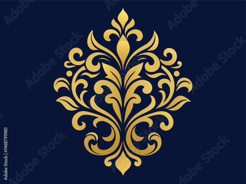ornamental damask pattern gold filigree on deep