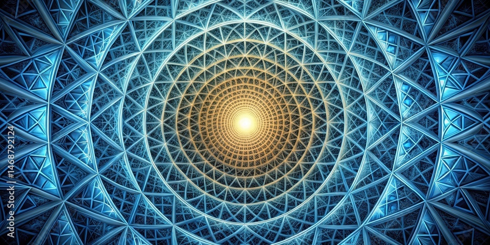 Intricate geometric design featuring interconnected circles and triangles in a mesmerizing vortex pattern , geometric patterns, optical illusion
