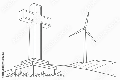 104 cross,wind turbine,black and white,simple,minimalist,geometric