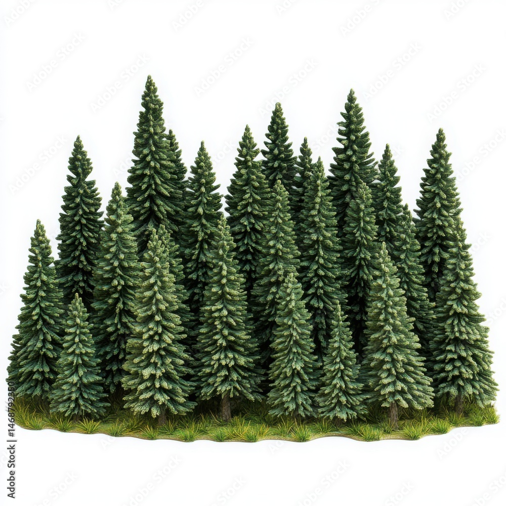 Obraz premium Group of evergreen trees isolated on a white background