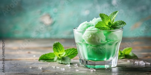 Obraz na płótnie Mint sorbet in a glass with ice, refreshing drink, summer vibes, refreshing drink, summer vibes w salonie