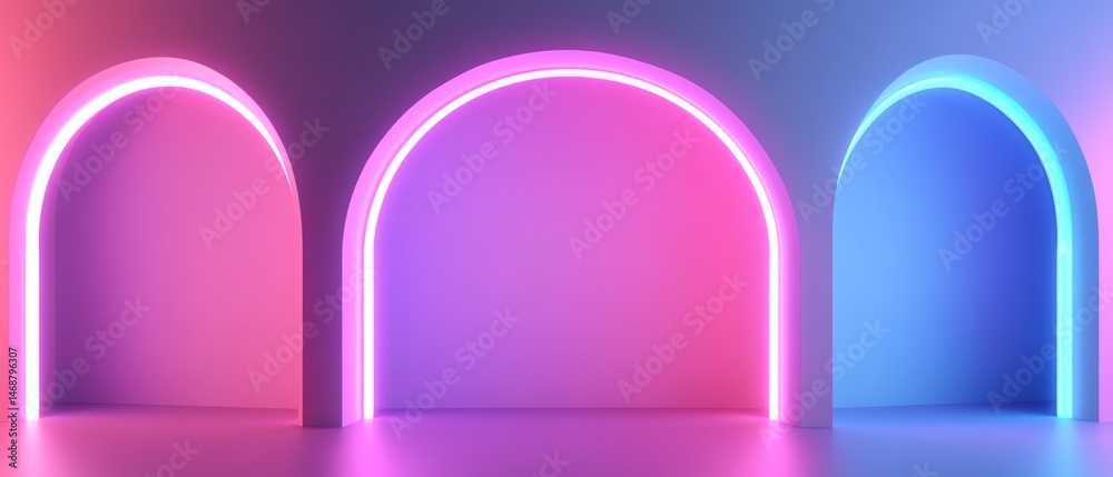 Fototapeta premium Modern neon arches with vibrant glowing colors.