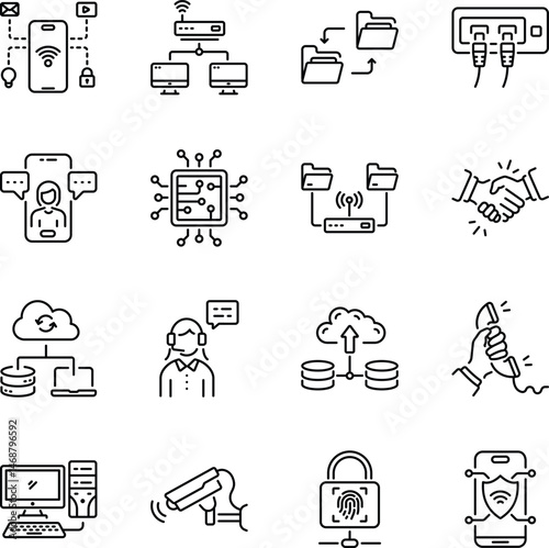 Set of Online Connection Outline Style Icons 

