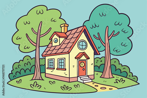 109 a picturesque rural road through a lush green forest, with a horse-drawn carriage traversing the path, sunlight filtering through the canopy of trees, a serene and tranquil landscape, vibrant foli