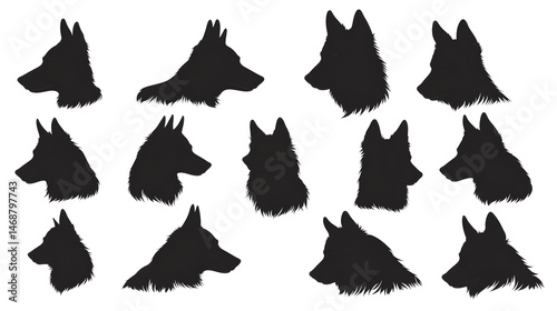 Obraz na płótnie Set of german shepherd dog faces silhouette isolated on white background w salonie