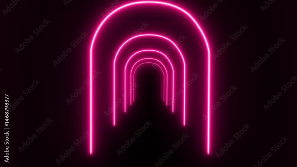 Black runway stage or corridor with neon yellow arch. Realistic 3d icon of perspective hall or catwalk podium with golden light led arc. Abstract futuristic portal or night club walkway.