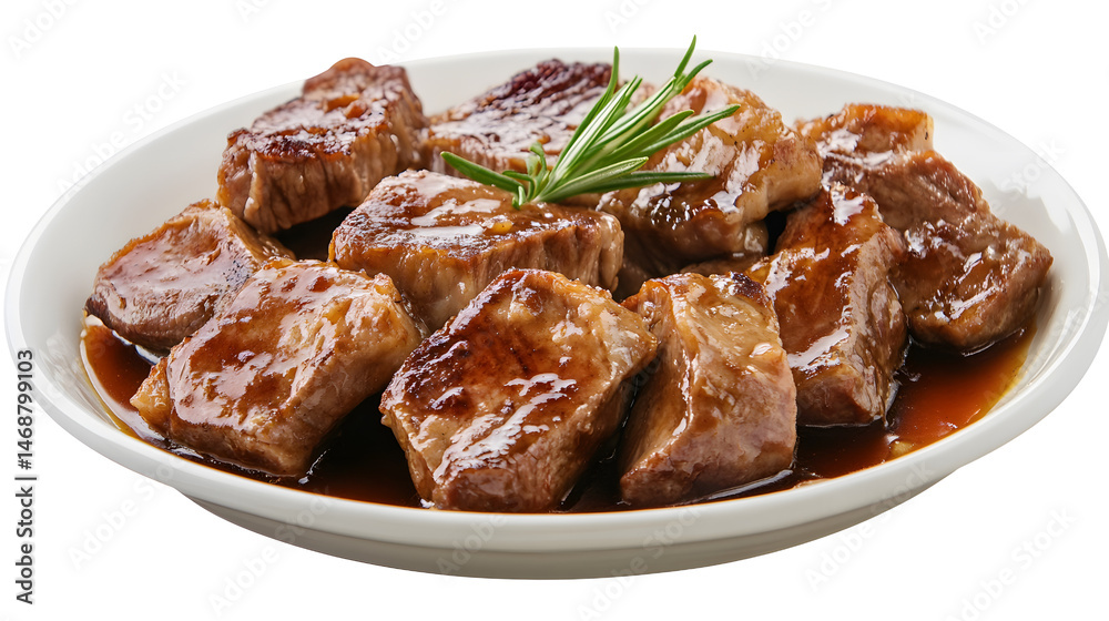 slices of veal cooked in a sauce dish cutout png isolated on white or transparent background