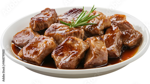 Obraz na płótnie slices of veal cooked in a sauce dish cutout png isolated on white or transparent background w salonie