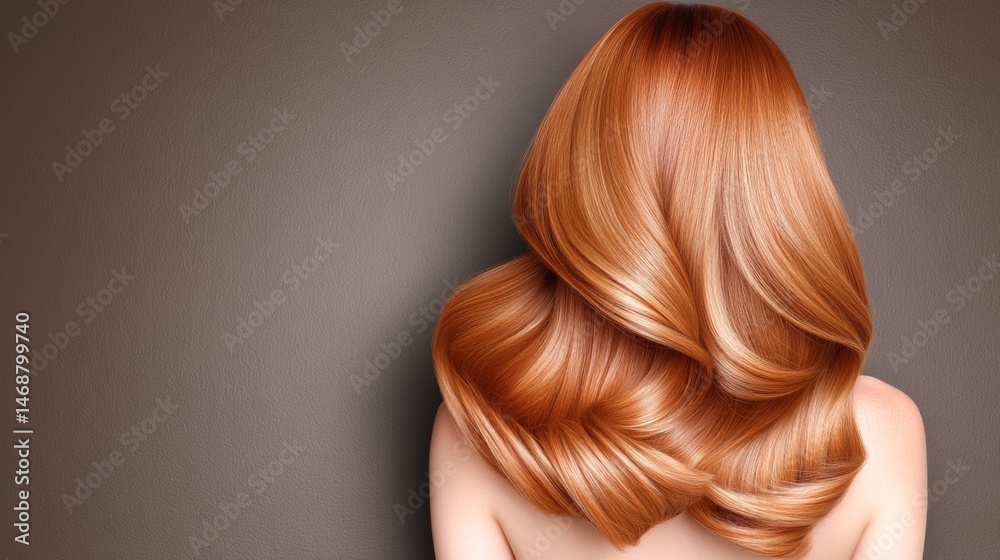 Fototapeta premium Beautiful long wavy hair with a rich copper color against a neutral background