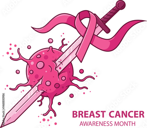 Breast Cancer Awareness Concept: Sword and Ribbon