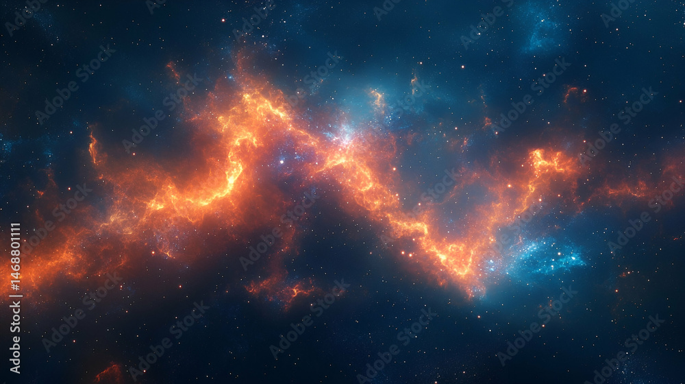 Fototapeta premium Cosmic nebulae display of fiery orange and icy blue.