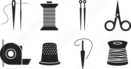 Vector illustration of sewing tools and accessories isolated on white background