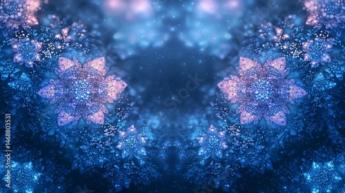 Abstract blue floral fractal art, cosmic background, winter fantasy design