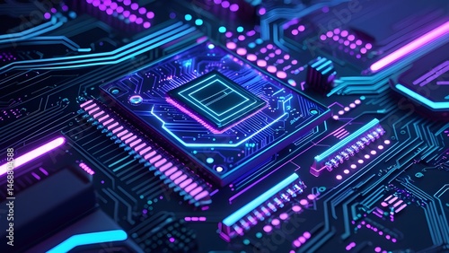 Wallpaper Mural Futuristic Circuit Board with Glowing Neon Tech Lines – AI Generated Image Torontodigital.ca