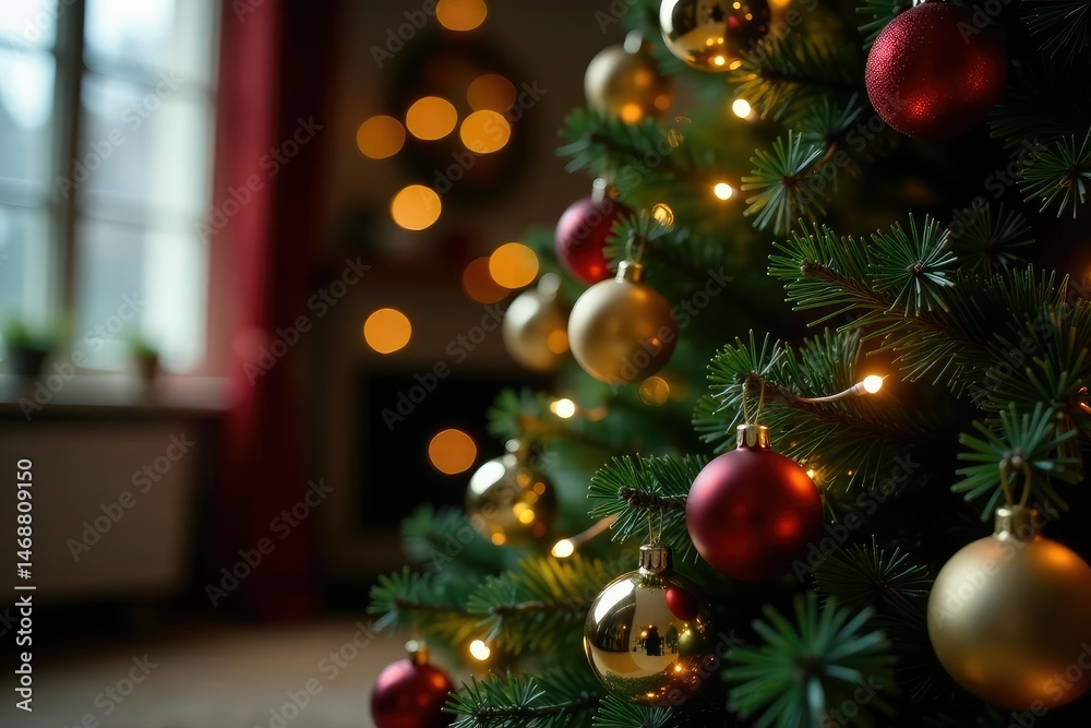 Obraz premium A beautifully decorated Christmas tree with ornaments and twinkling lights , december, love