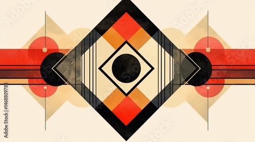 Abstract geometric art; red, black, beige shapes;  background; website design