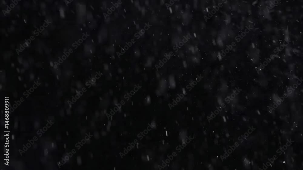 Heavy white snowfall on black background, overlap layer resources, 4k