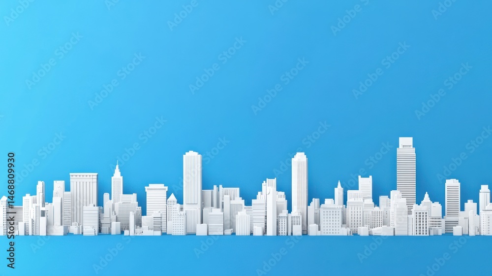 Naklejka premium White City Skyline on Blue Background