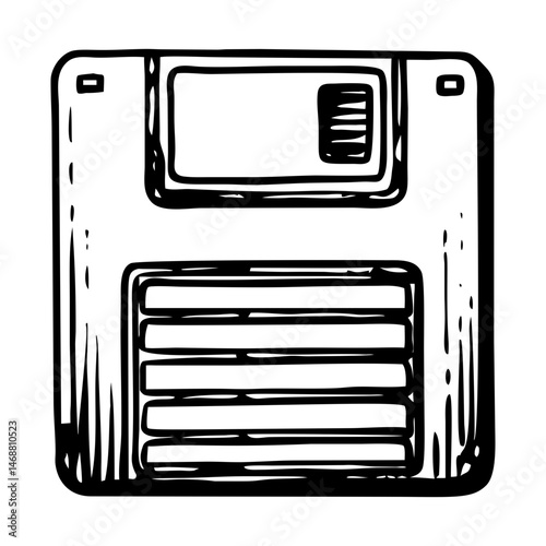 A vintage icon showing an old floppy diskette