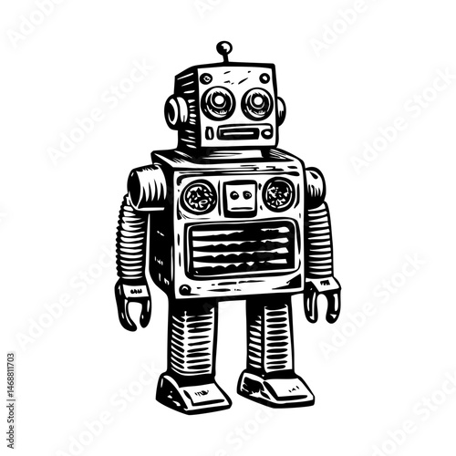 A sketchy style icon of classic retro robot