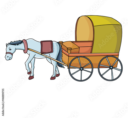 Cute cartoon hand drawn vector horse cart clipart.