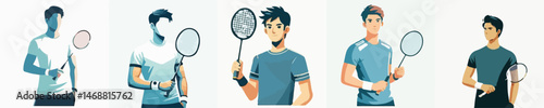 Set vector of a badminton player holding a racket