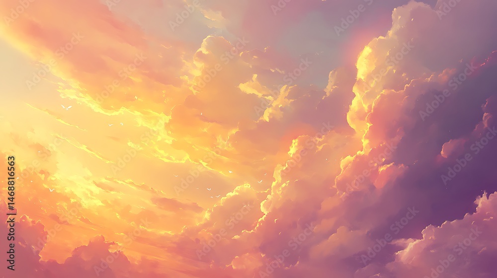 Fototapeta premium Golden Sunset Cloudy Sky.