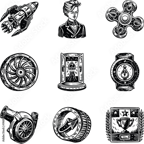 Pack of Vintage Style Gaming Art Illustrations 

