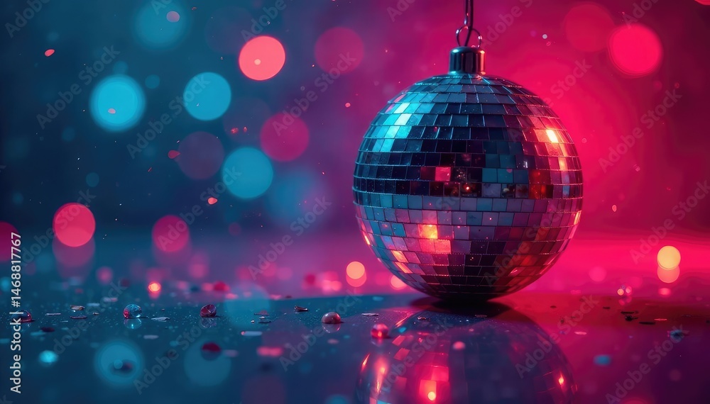 Fototapeta premium Disco ball reflecting light, sparkling facets, festive decoration , shimmery, sparkle, pattern