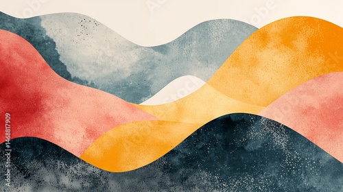 Abstract watercolor landscape; wavy hills, autumn colors, nature background; website design