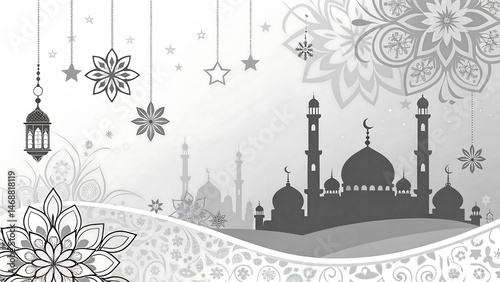 Elegant Mosque Silhouette Eid Card with Minimalist Islamic Design Elements
