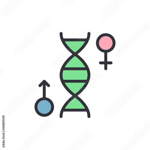 Conceptual dna structure with gender icons in a minimalistic design style