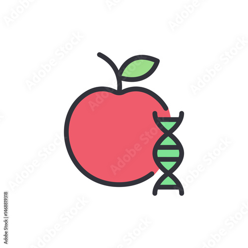 Genetically modified apple concept featuring vibrant DNA structure icon