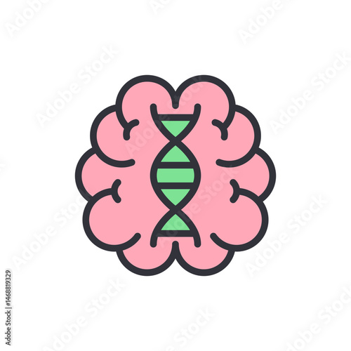 Human brain combined with dna, vector illustration about mind innovation
