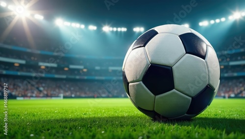 Giant soccer ball in stadium setting, ready for the big game , match, sport